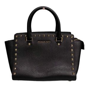 Michael Kors | Studded Selma Medium Saffiano Leather Top Handle Satchel Purse